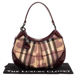 Pre Owned Burberry Burgundy/Beige Heart Check PVC and Patent Leather Hernville Hobo