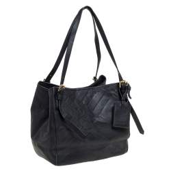 Burberry Black Embossed Check Leather Open Tote