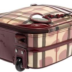 Pre Owned Burberry Burgundy Heart Check Coated Canvas and Patent Leather Trolley Bag 