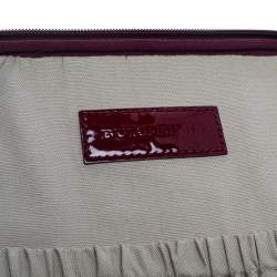Pre Owned Burberry Burgundy Heart Check Coated Canvas and Patent Leather Trolley Bag 
