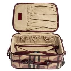 Pre Owned Burberry Burgundy Heart Check Coated Canvas and Patent Leather Trolley Bag 