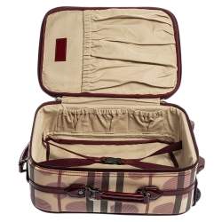 Pre Owned Burberry Burgundy Heart Check Coated Canvas and Patent Leather Trolley Bag 