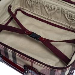 Pre Owned Burberry Burgundy Heart Check Coated Canvas and Patent Leather Trolley Bag 