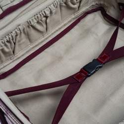 Pre Owned Burberry Burgundy Heart Check Coated Canvas and Patent Leather Trolley Bag 