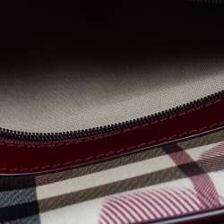 Pre Owned Burberry Burgundy Heart Check Coated Canvas and Patent Leather Trolley Bag 
