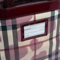 Pre Owned Burberry Burgundy Heart Check Coated Canvas and Patent Leather Trolley Bag 