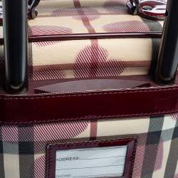 Pre Owned Burberry Burgundy Heart Check Coated Canvas and Patent Leather Trolley Bag 