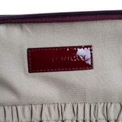 Pre Owned Burberry Burgundy Heart Check Coated Canvas and Patent Leather Trolley Bag 