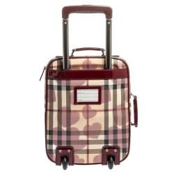 Pre Owned Burberry Burgundy Heart Check Coated Canvas and Patent Leather Trolley Bag 