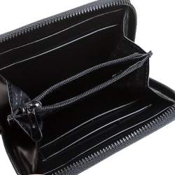 Pre Owned Burberry Black/Beige Canvas and Patent Leather Small Warrior Zip Around Wallet