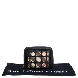 Pre Owned Burberry Black/Beige Canvas and Patent Leather Small Warrior Zip Around Wallet
