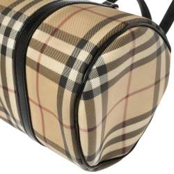 Pre Owned Burberry Beige/Black House Check Coated Canvas Duffel Bag