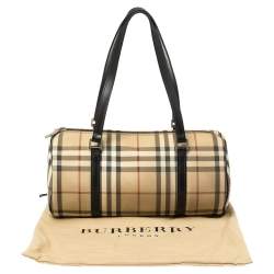 Pre Owned Burberry Beige/Black House Check Coated Canvas Duffel Bag