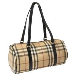 Pre Owned Burberry Beige/Black House Check Coated Canvas Duffel Bag
