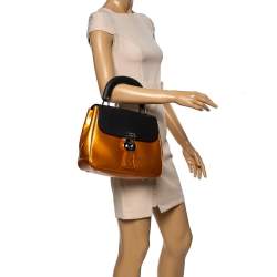 Pre Owned Burberry Tri Color Patent and Leather Medium DK88 Top Handle Bag
