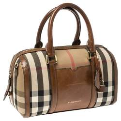 Pre Owned Burberry Brown Nova Check Canvas and Leather Alchester Bowling Bag