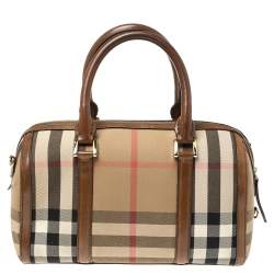 Pre Owned Burberry Brown Nova Check Canvas and Leather Alchester Bowling Bag