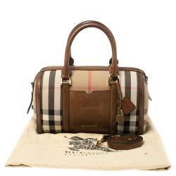 Pre Owned Burberry Brown Nova Check Canvas and Leather Alchester Bowling Bag