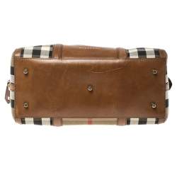 Pre Owned Burberry Brown Nova Check Canvas and Leather Alchester Bowling Bag