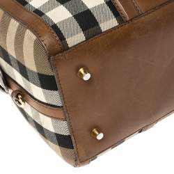 Pre Owned Burberry Brown Nova Check Canvas and Leather Alchester Bowling Bag