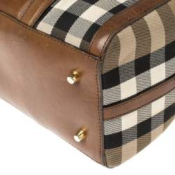Pre Owned Burberry Brown Nova Check Canvas and Leather Alchester Bowling Bag