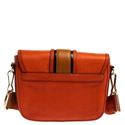 Pre Owned Burberry Burnt Orange Grained Leather Buckle Flap Shoulder Bag