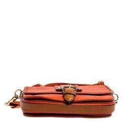 Pre Owned Burberry Burnt Orange Grained Leather Buckle Flap Shoulder Bag