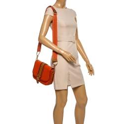 Pre Owned Burberry Burnt Orange Grained Leather Buckle Flap Shoulder Bag