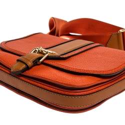 Pre Owned Burberry Burnt Orange Grained Leather Buckle Flap Shoulder Bag