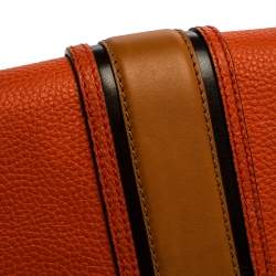 Pre Owned Burberry Burnt Orange Grained Leather Buckle Flap Shoulder Bag