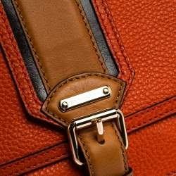 Pre Owned Burberry Burnt Orange Grained Leather Buckle Flap Shoulder Bag