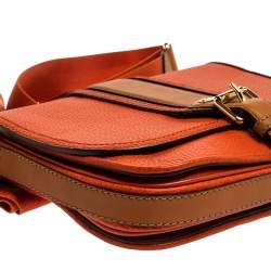 Pre Owned Burberry Burnt Orange Grained Leather Buckle Flap Shoulder Bag