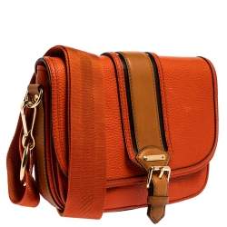 Pre Owned Burberry Burnt Orange Grained Leather Buckle Flap Shoulder Bag