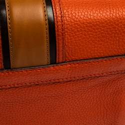 Pre Owned Burberry Burnt Orange Grained Leather Buckle Flap Shoulder Bag