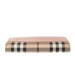 Pre Owned Burberry Beige/Peach Haymarket Check Canvas and Leather Bifold Wallet