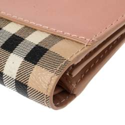 Pre Owned Burberry Beige/Peach Haymarket Check Canvas and Leather Bifold Wallet