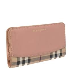 Pre Owned Burberry Beige/Peach Haymarket Check Canvas and Leather Bifold Wallet