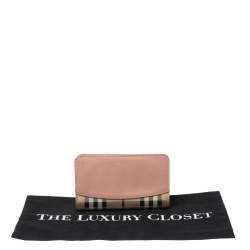 Pre Owned Burberry Beige/Peach Haymarket Check Canvas and Leather Bifold Wallet