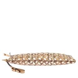 Pre Owned Burberry Beige/Gold Haymarket Check Coated Canvas and Leather Zip Wristlet Clutch