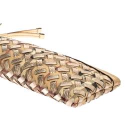 Pre Owned Burberry Beige/Gold Haymarket Check Coated Canvas and Leather Zip Wristlet Clutch