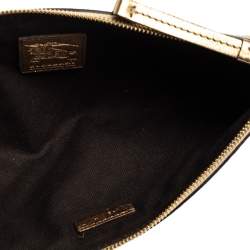 Pre Owned Burberry Beige/Gold Haymarket Check Coated Canvas and Leather Zip Wristlet Clutch