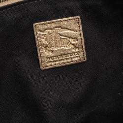 Pre Owned Burberry Beige/Gold Haymarket Check Coated Canvas and Leather Zip Wristlet Clutch