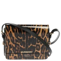 Burberry Grace Leopard Print Leather Shoulder Bag