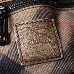 Pre Owned Burberry Dark Brown Logo Embossed Leather Buckle Detail Hobo