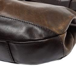 Pre Owned Burberry Dark Brown Logo Embossed Leather Buckle Detail Hobo