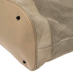 Pre Owned Burberry Beige Perforated Suede and Leather Oversized Hobo