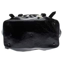 مملوكة مسبقًا حقيبة يد بربري لوري جلد لامع و نايلون مربعات بيت أسود و رصاصي