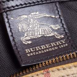 Pre Owned Burberry Beige/Brown Haymarket Check PVC and Leather Boston Bag