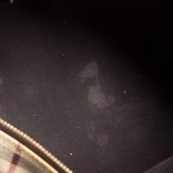 Pre Owned Burberry Beige/Brown Haymarket Check PVC and Leather Boston Bag