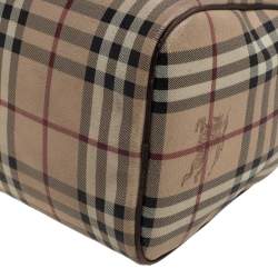 Pre Owned Burberry Beige/Brown Haymarket Check PVC and Leather Boston Bag